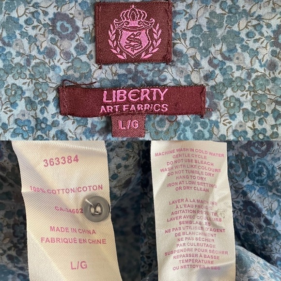 LIBERTY ART FABRICS Blue Cotton Floral Print Popover Blouse L - Picture 5 of 5